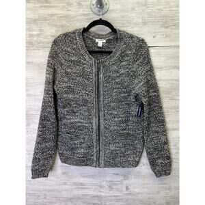Old Navy Cardigan Sweater Womens M Black Marl Knit Full Zip Long Sleeve Metallic